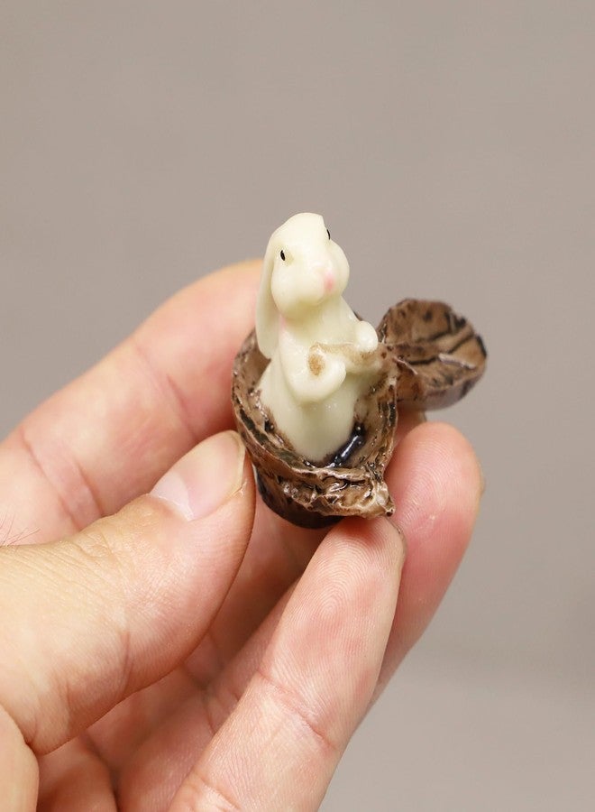 RillyRellow Miniature Bunny Rabbit Nut Boat, Dollhouse Bunny with Paddle in Boat, Mini Rabbit Sitting in Nutshell Boat, for Fairy Garden, Terrarium, Diorama or Mini Gardening, Miniature Woodland Decoration - Image 3